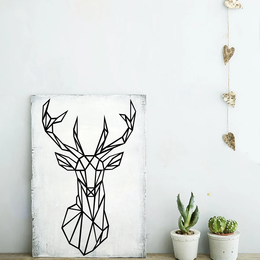 Голова оленя в геометрическом стиле, наклейка на стену, Современный домашний декор, Геометрические Животные, серия наклеек, 3D Виниловые наклейки на стену