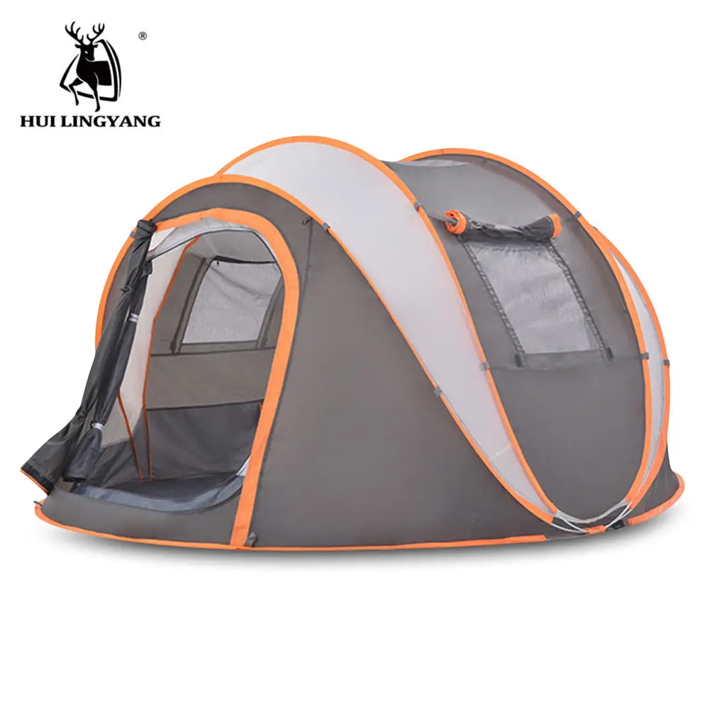

HUILINGYANG 3-4 People Automatic Tent Windproof Rainproof Camping Outdoor Double Layer Mesh Skylight Design Durable Tent