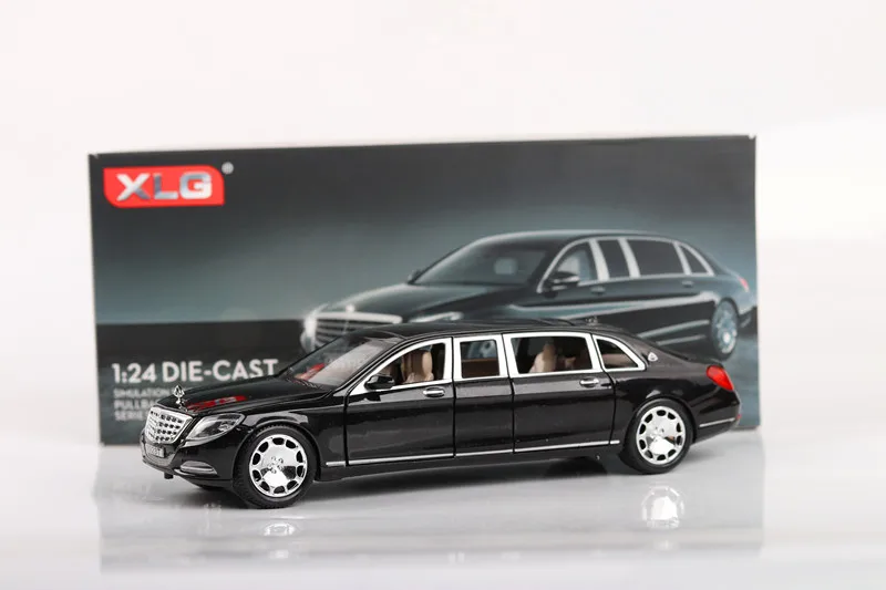 1:24 декаст модель автомобиля Maybach Benz s600 Длинная модель автомобиля звук и свет оттяните назад модель машины украшения-игрушка автомобиль подарок - Цвет: Black