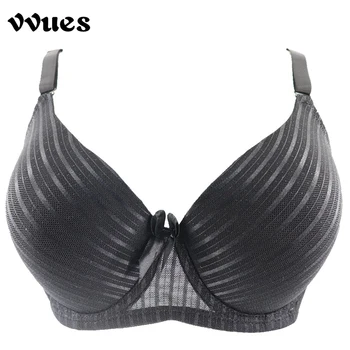 

VVUES Women Bra Plus Size 110D Big Size Bra Stripe Bow Sexy Push Up Bra Black Bralette Full Cup Soft Lingeries Ladies Underwear
