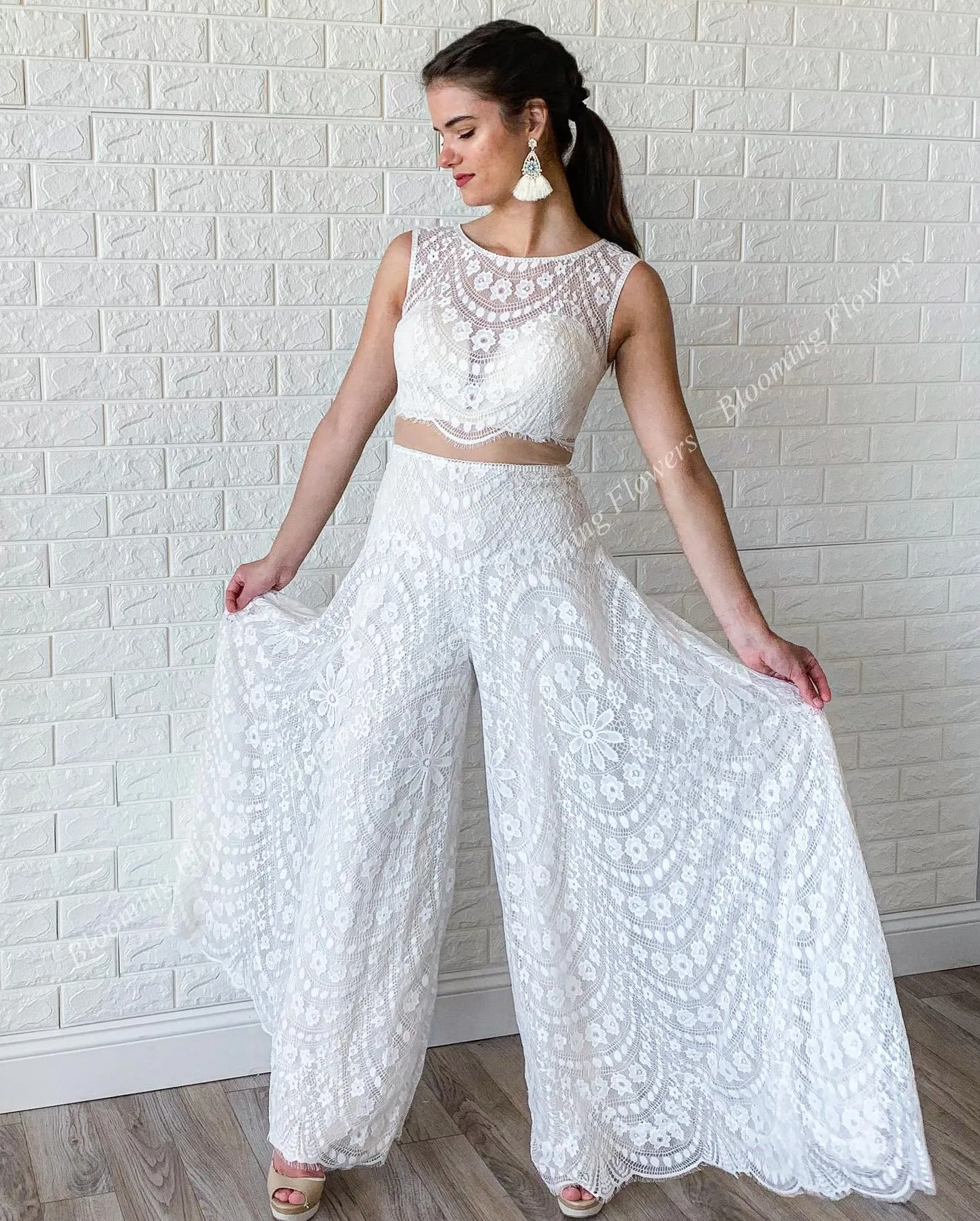 lace pantsuit wedding