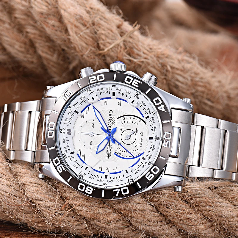  LONGBO Watch Men Stainless Steel Military Watch Sports Quartz Watches Male Wristwatch Relogio Mascu