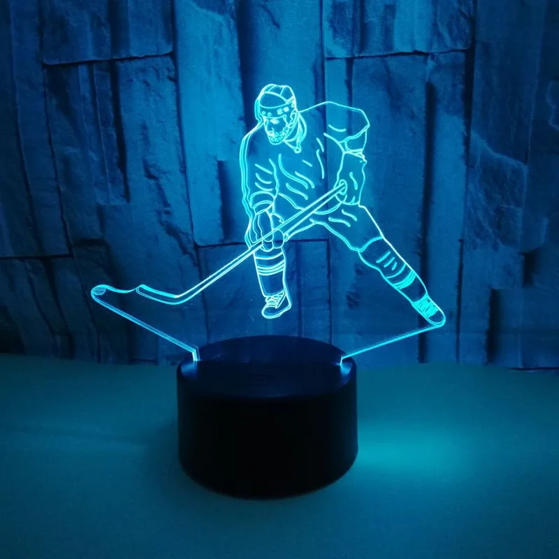 

YIMIA ice hockey player Model 3D Night Light USB Novelty Gifts 7 Colors Changing LED Desk Table Touch Base Lamp Kids Gift