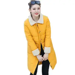 Женская зимняя куртка, утепленная стеганая хлопковая куртка с отложным воротником, однотонная куртка, женские макси пальто, теплые парки