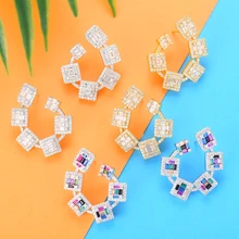 GODKI модные подвески многоцветный кубический циркон CZ Эффектные серьги корейские элегантные женские серьги-гвоздики букле d'oreille femme