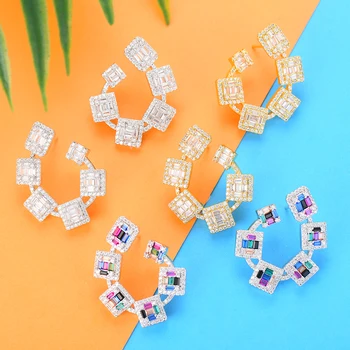 

GODKI Trendy Charms Multicolor Cubic Zircon CZ Statement Earrings Korean Elegant Womens Stud Earring boucle d'oreille femme 2019
