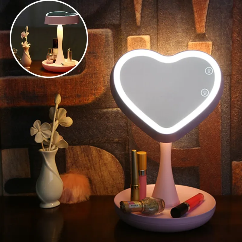 

Electric 7 Colors LED Makeup Mirror Makeup Tool Heart Shape Makeup Mirror For Valentine's Day Gift Present Desk Lamp Beauty Tool