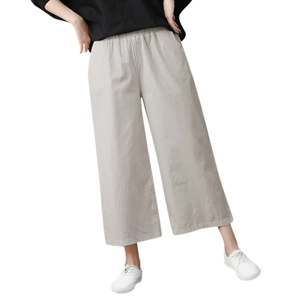 Лето Осень Женская мода эластичный пояс повседневное для женщин однотонные брюки мотобрюки дамы LooseY430