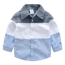 Рубашка для мальчиков, Детские хлопковые рубашки с отложным воротником на пуговицах Рубашка с воротником для маленьких мальчиков детская одежда в английском стиле топы, школьная форма, блуза