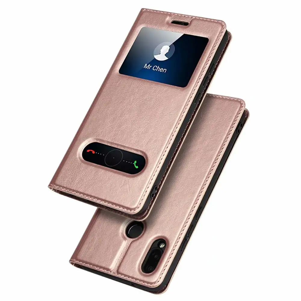 Смарт-чехол для huawei P20 Lite и huawei P20 Pro с магнитным окном и подставкой из искусственной кожи, защитный чехол для телефона - Цвет: Розовый