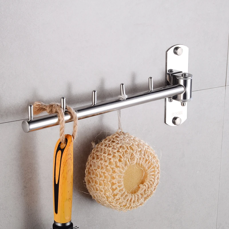 Coat Hook Rack Stainless Steel Robe Hook Wall Mounted 180 Degree Rotate Bathroom Hook for Towels Key Bag Clothes Hanger Creative