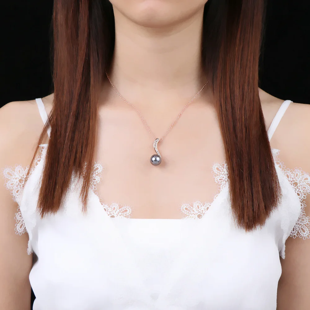 DFN435 винтажные ожерелья и кулоны с черным искусственным жемчугом цвета розового золота с кубическим цирконием модная Ювелирная цепочка для женщин