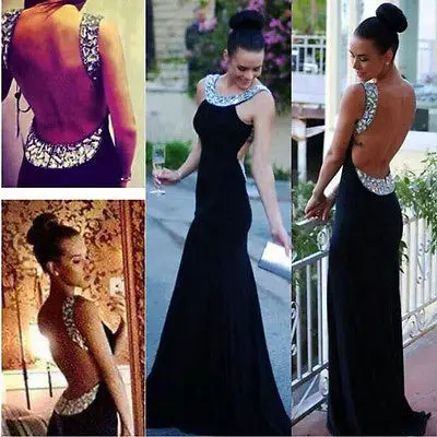 

Sexy Women Sleeveless Black Sequin Sexy Backless Formal Party Long Maxi Dress Floor-Length Dress