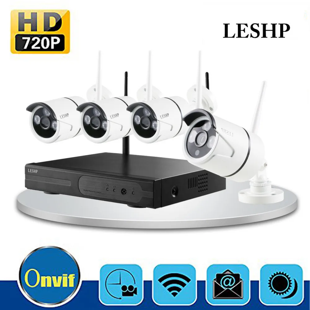

LESHP Wireless Security Camera System 4 CH 720p Video Recorder NVR 4 x 1.0MP Wifi Outdoor Network IP Cameras Motion Detect