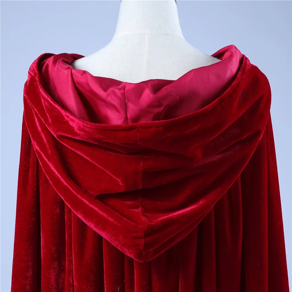 ruthshen Velour Bridal Cape Burgundy Halloween Cloaks Hooded Ankle Length Red  Black Ivory Long Wraps Cheap Real Photo In Stock