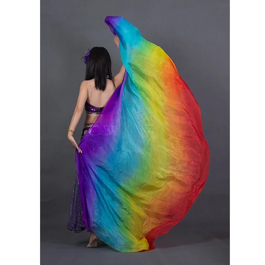 8 mommes шелк представление вуаль танцор контрастные цвета легкая текстура прямоугольный шарф женский Радужная вуаль танец живота 8 Mumi - Цвет: Rainbow