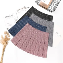 Летняя мини клетчатая плиссированная юбка с высокой талией школьная Женская Корейская каваи для женщин Harajuku черная розовая клетчатая юбка s