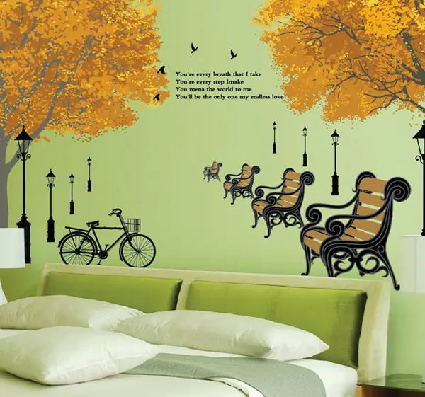 removable golden yellow autumn family tree vinyl wall stickers