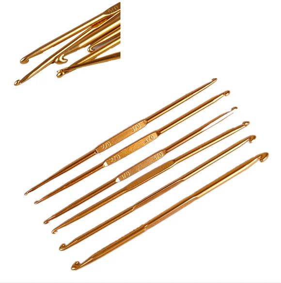 

6pcs Golden Alumina Double End Crochet Hook Knitting Needle Set Weave Craft Sweater Knitting Bamboo Handle Craft Needle