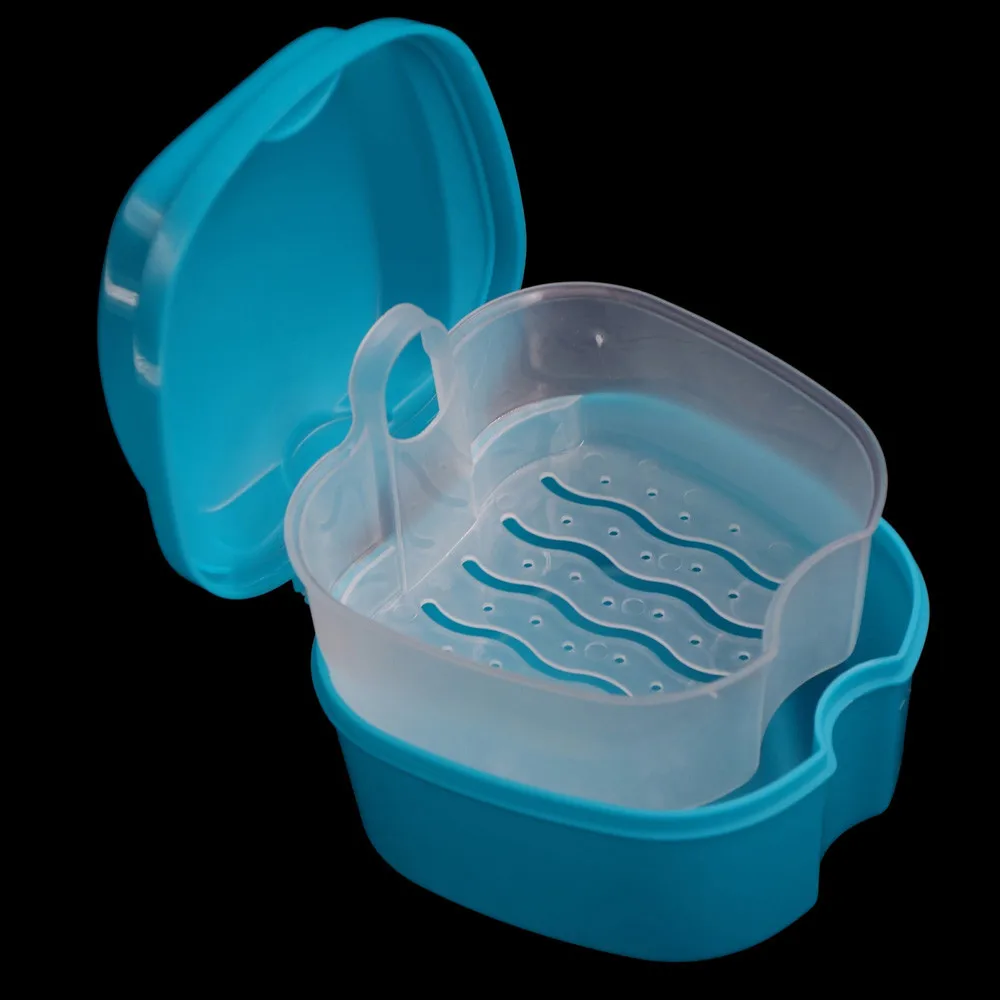 

New Qualified Storage box Convenient Denture Bath Box Case Dental False Teeth Storage Box with Hanging Net Container