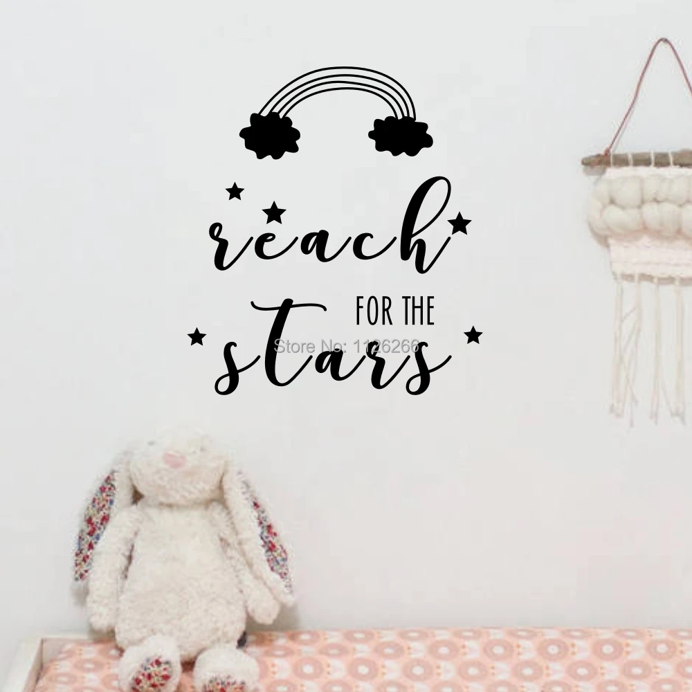 

Reach For The Stars with Rainbow Kids Room Quote Vinyl Wall Decal Sticker Baby Gift Nursery Decor