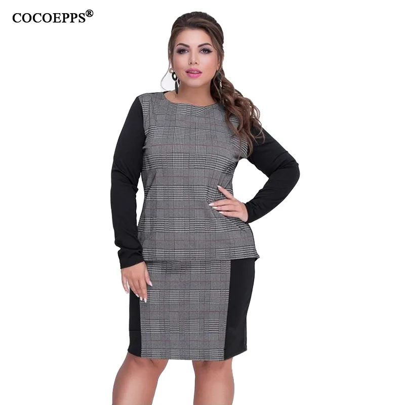 

2019 Office Lady 2 Pieces Set Plaid Dress Big Size 6XL Women Work Dress Formal Elegant Large Size Dress Plus Size Femme Clothes