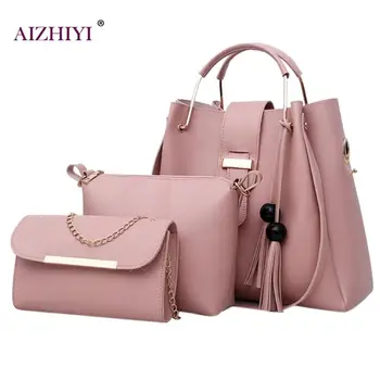 

3Pcs/Sets Women Tassel Handbags Leather Sac Femme Shoulder Bags Female Large Capacity Tote Bag Bucket Girls Purses and Handbags