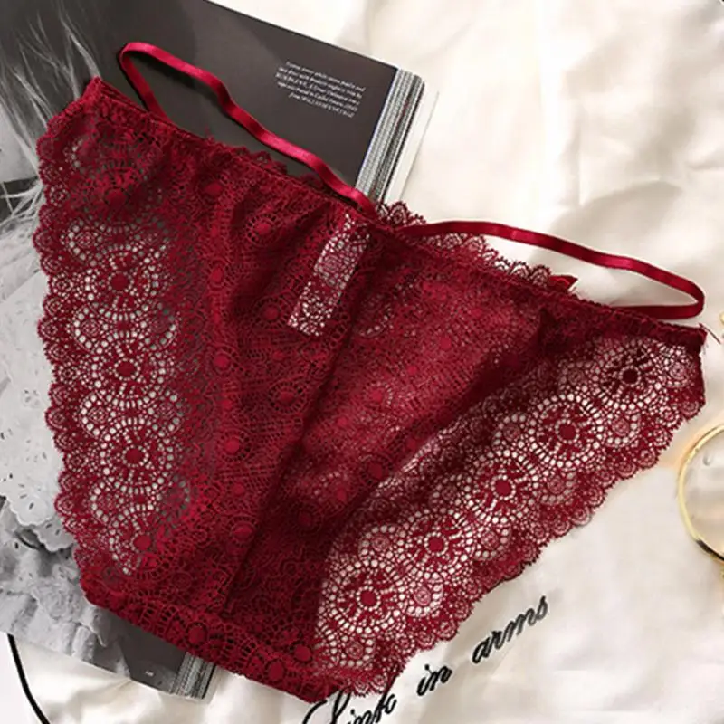 

Sexy erotic T-string Women Low Waist Panties Lace Strap Underwear Transparent thin Thongs