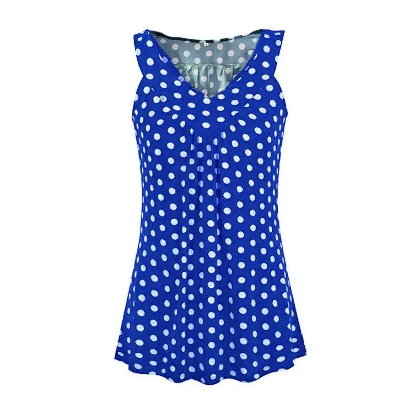 

S-5XL Summer V-neck Sleeveless Polka Dot Print Women Plus Size Tank Tops