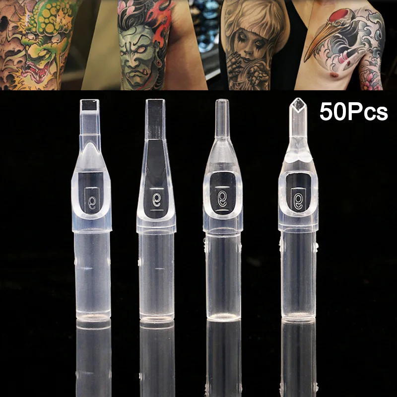 

50Pcs/Box Clear Disposable Tattoo Tips Needle Nozzle Plastic Clear Nozzles for R/D/OF/MF H7JP