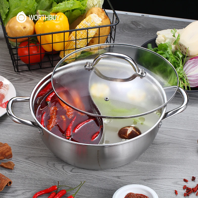 WORTHBUY китайская кастрюля из нержавеющей стали 304 28/30/32 см кухонная для супа посуда