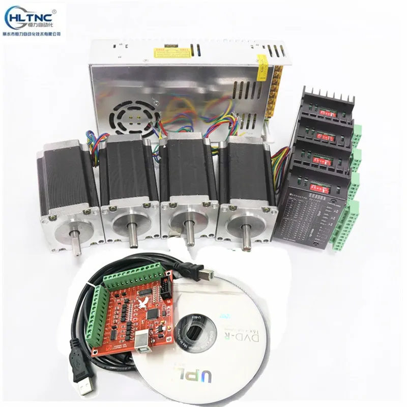 

NEW Free shipping motor CNC Router 4 Axis kit, 4pcs TB6600 Stepper motor driver+Nema23 425 Oz-in motor +350W 60v power supply