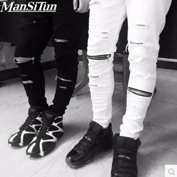 

Kanye West Ripped Jeans For Men Skinny Distressed Slim Famous Brand Designer Hip Hop Swag Hype White Black Slim Jean