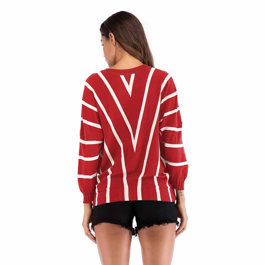 SAGACE, в полоску, с длинным рукавом, трикотажные толстовки для девушек, женский пуловер, топы, bluus, высокое качество, повседневный женский пуловер, свитер