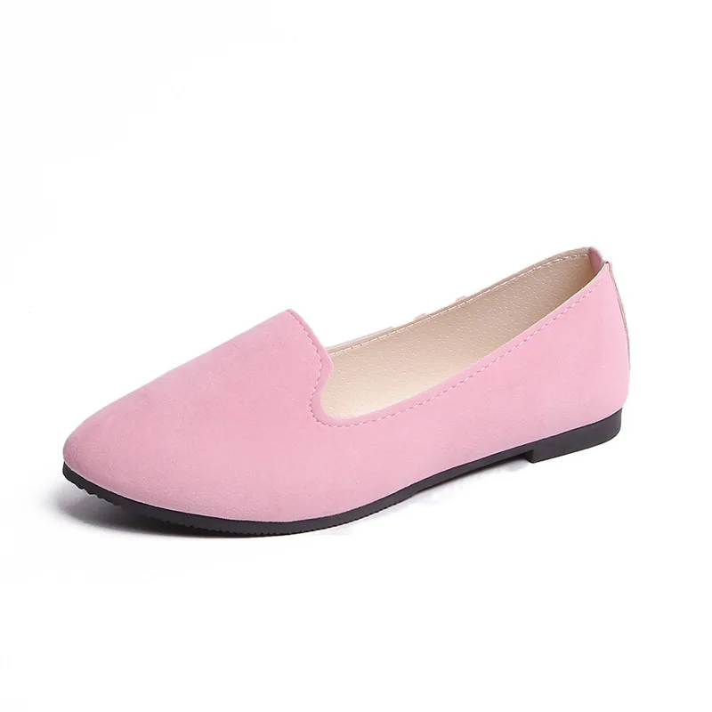Plardin/ г. Модная женская обувь на плоской подошве из флока, новая летняя повседневная обувь на плоской подошве без шнуровки с круглым носком Классические балетки женская обувь, большие размеры - Цвет: Розовый