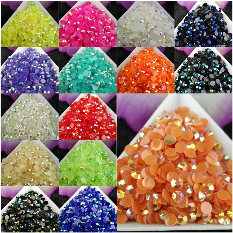 

DIY,500pcs/bag,3D Nail Art Tips,SS16,4mm,15style color jelly ab resin flat back crystal rhinestone not hotfix nails use glue 01