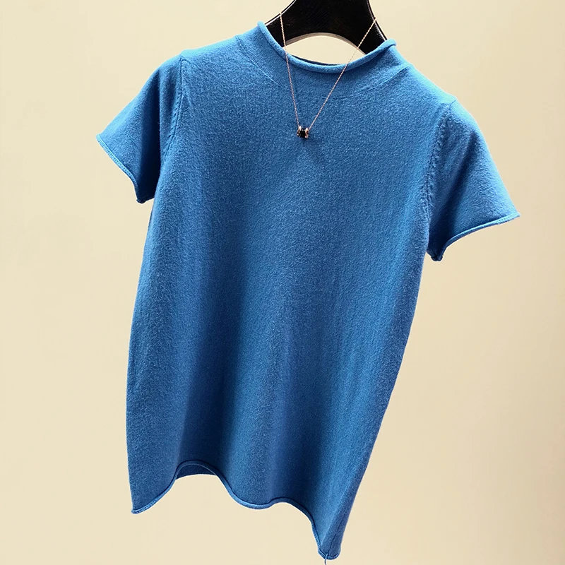 

Foxmertor 2019 S-2XL Summer T-Shirt Women's Turtleneck Top Solid Color Fashion Casual Women's Turtleneck Cotton Short-Sleeve Top