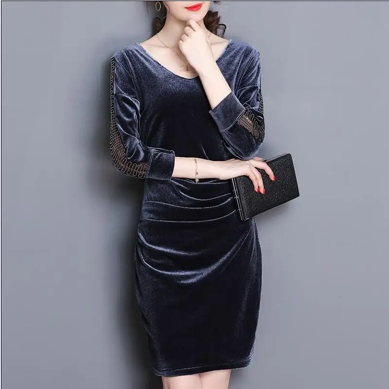 2019 женские бархатные платья весна женское вечернее платье vestidos плюс размер M 4XL