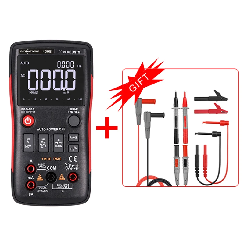 

Digital RM409B Multimeter True-RMS Button 9999 Counts With Analog Bar Graph AC/DC Voltage Ammeter Current Ohm Auto/Manual