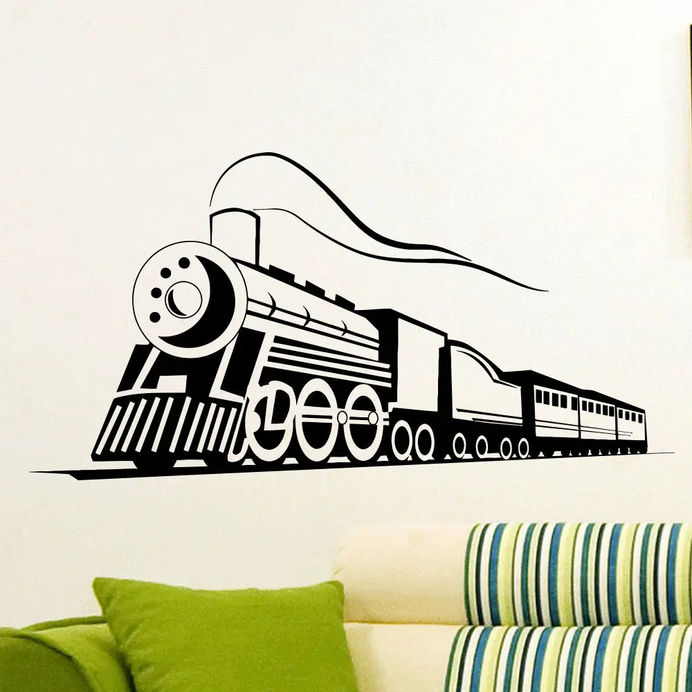 стнна на железной дороге. дизайн комнаты в стиле поезд. фотообои с железной дорогой. наклейка на стену поезд. поезда (с наклейками).
