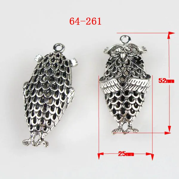 

free shipping 6pcs 64-261 alloy filigree owl pendant beads charm tibetan antiquated silver hollow out heart