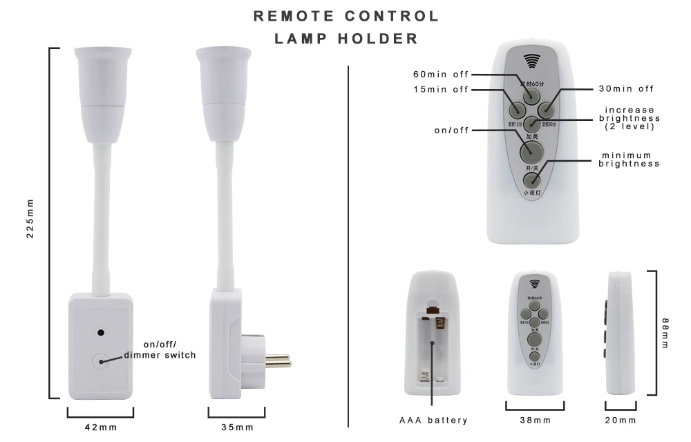 Лампа с регулируемой яркостью и пультом дистанционного управления, 220 В, гибкий E7 светильник, розетка, штепсельная вилка европейского стандарта, звук и светильник, переключатель, держатель лампы