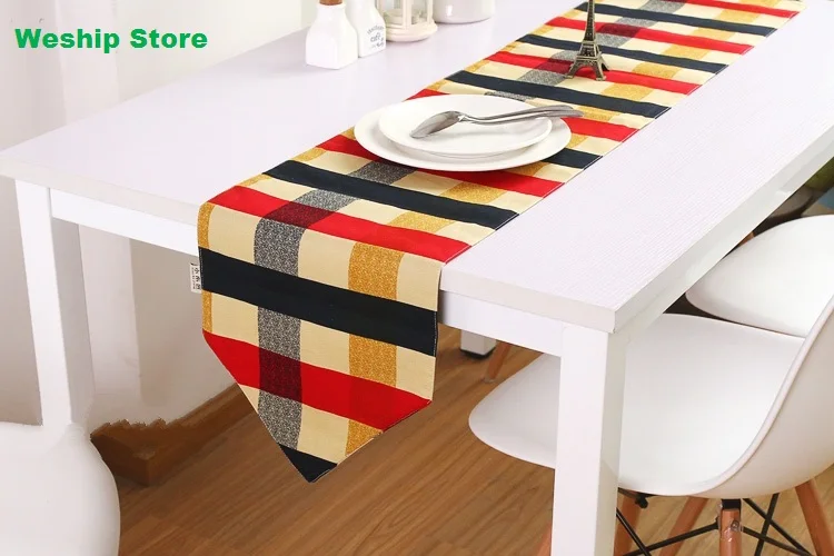 

Fashion Home Double-deck cotton table runner European Mediterranean grid Vintage Style Table flag and Placemat