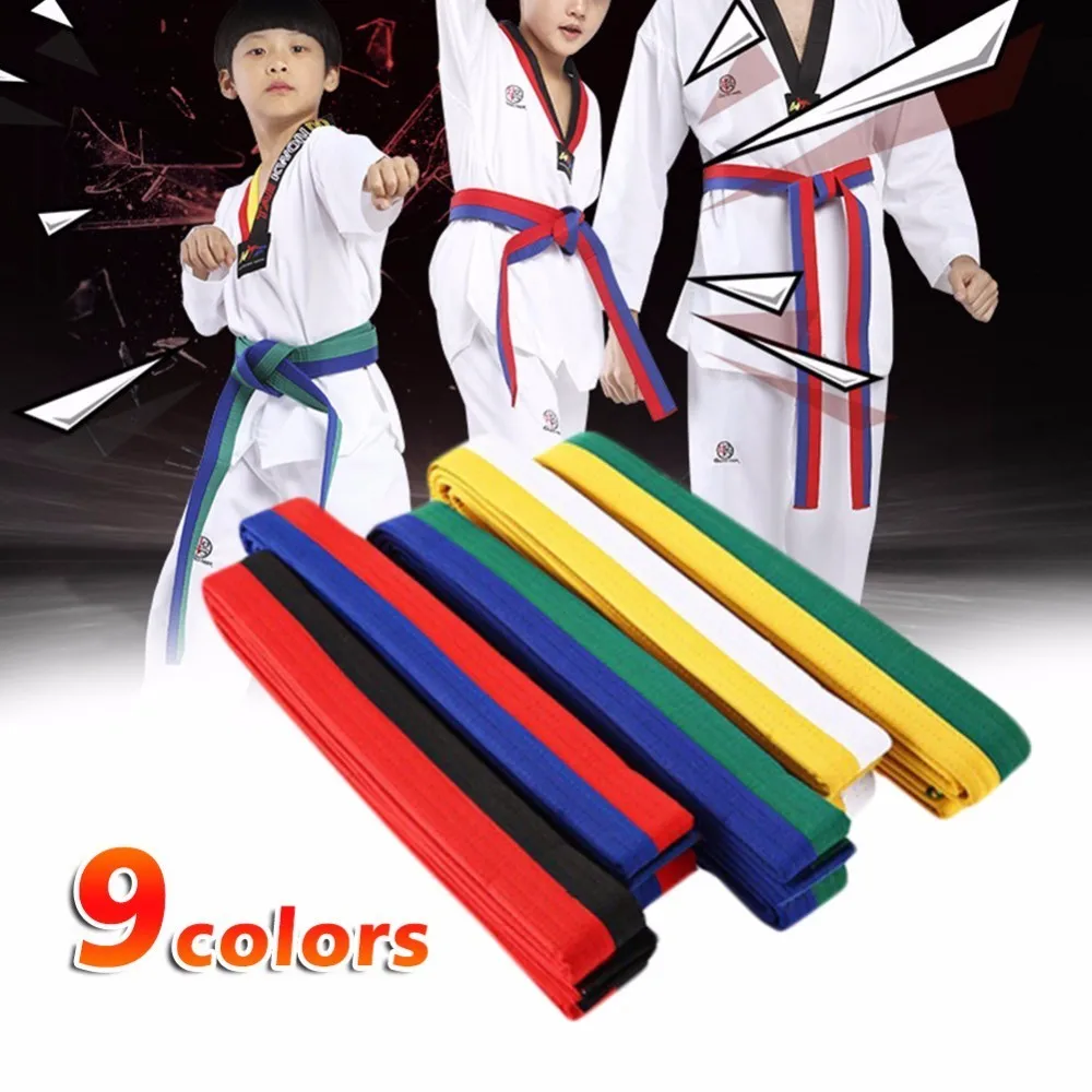 Для взрослых детей Профессиональный для тхэквондо пояс каратэ, дзюдо двойной обертывание единоборств полосатый спортивный пояс(9 цветов на выбор