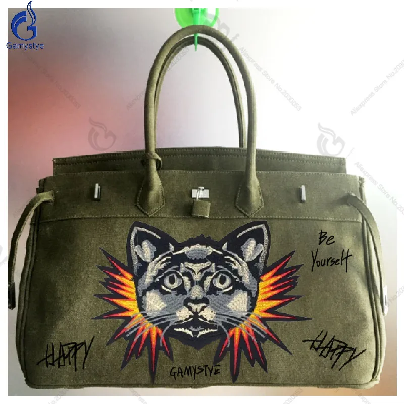 

2019 50cm large Travel bag New Fashion CAT Women Army Green Canvas Tote Luxury Bolsa Feminina Designer Handbag Messenger Bags