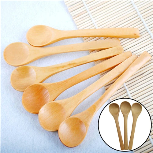 

6 Pieces / Lot Mini Wooden Spoon Kitchen Cooking Teaspoon Condiment Utensil Coffee Spoon Kids Ice Cream Tableware Tool