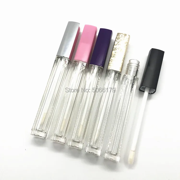 

4.5ML Transparent Plastic Lipgloss Tube with Silver/Purple/Black Lid, Cosmetic Lipstick Container,Clear Lip Gloss Storage Bottle