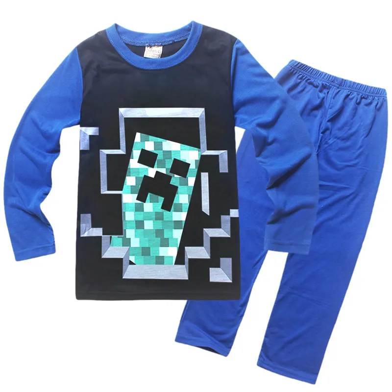 

Minecraft children Autumn Pajamas Set Boys & girls Cartoon Sleepwear Suit kids long-sleeved t shirt + pant 2piece baby clothes