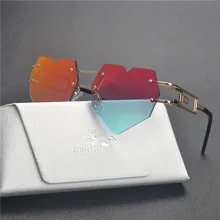 MINCL/женские дизайнерские милые Солнцезащитные очки без оправы в форме сердца, винтажные круглые прозрачные негабаритные солнцезащитные очки без оправы с коробкой LXL