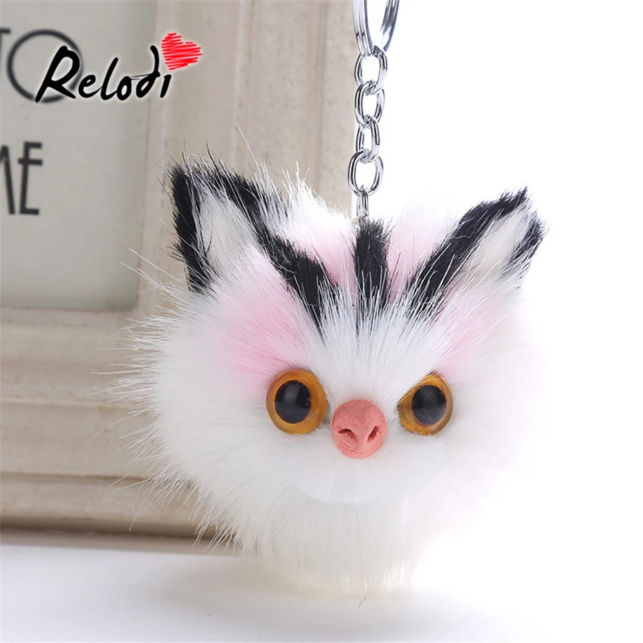 

Relodi Pompom Keychain Fluffy Rabbit Fur Ball Key Ring Cute Owl Pendant for Women Bag Car Ornaments Keyring SP2370